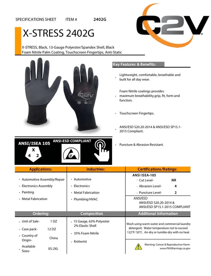 X-Stress Foam Nitrile Palm Coated work gloves - 12 pair