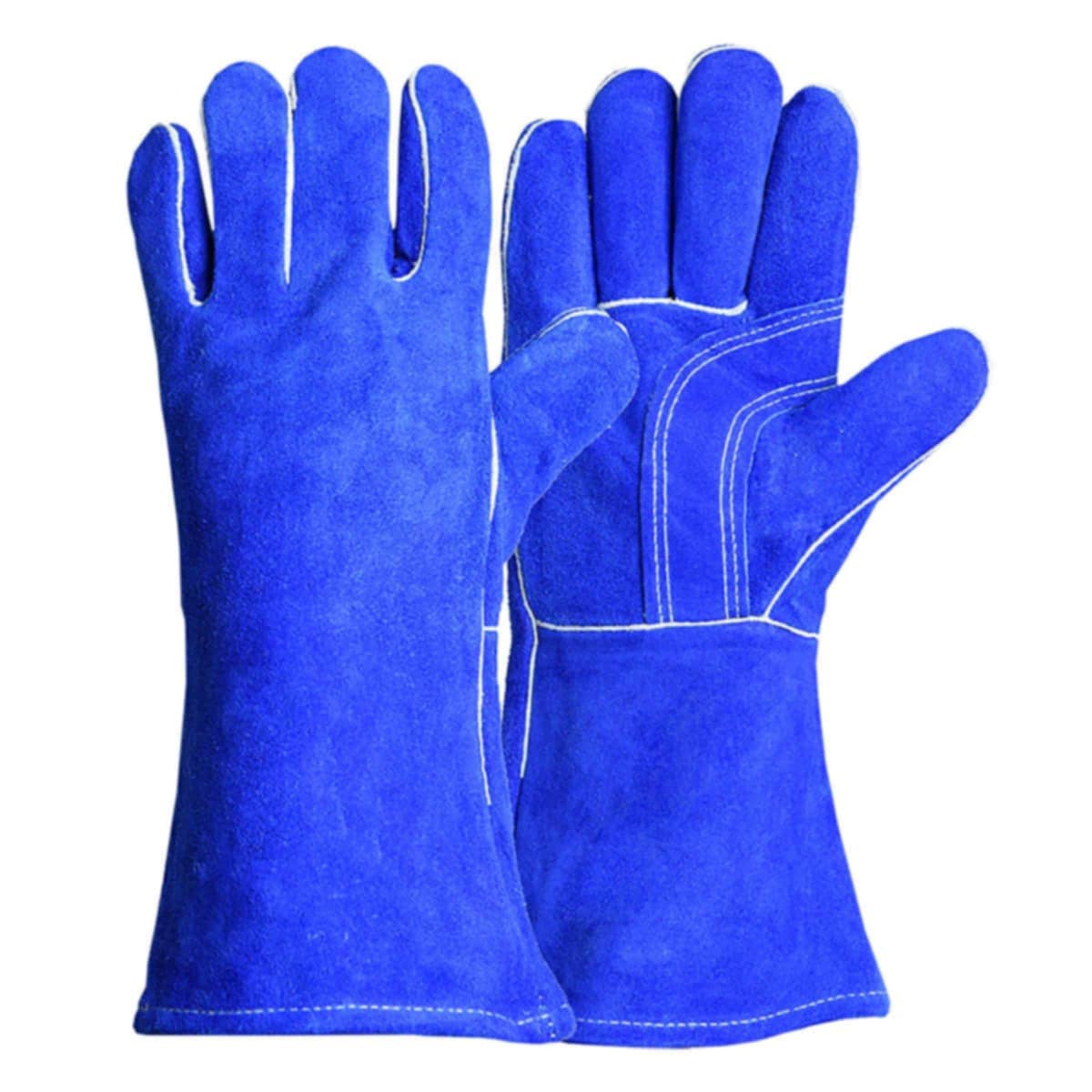 Welding gloves Cowhide, Select Shoulder Split, Blue Leather Welder, Reinforced Palm, Aramid Sewn, Full Sock Lining with Foam